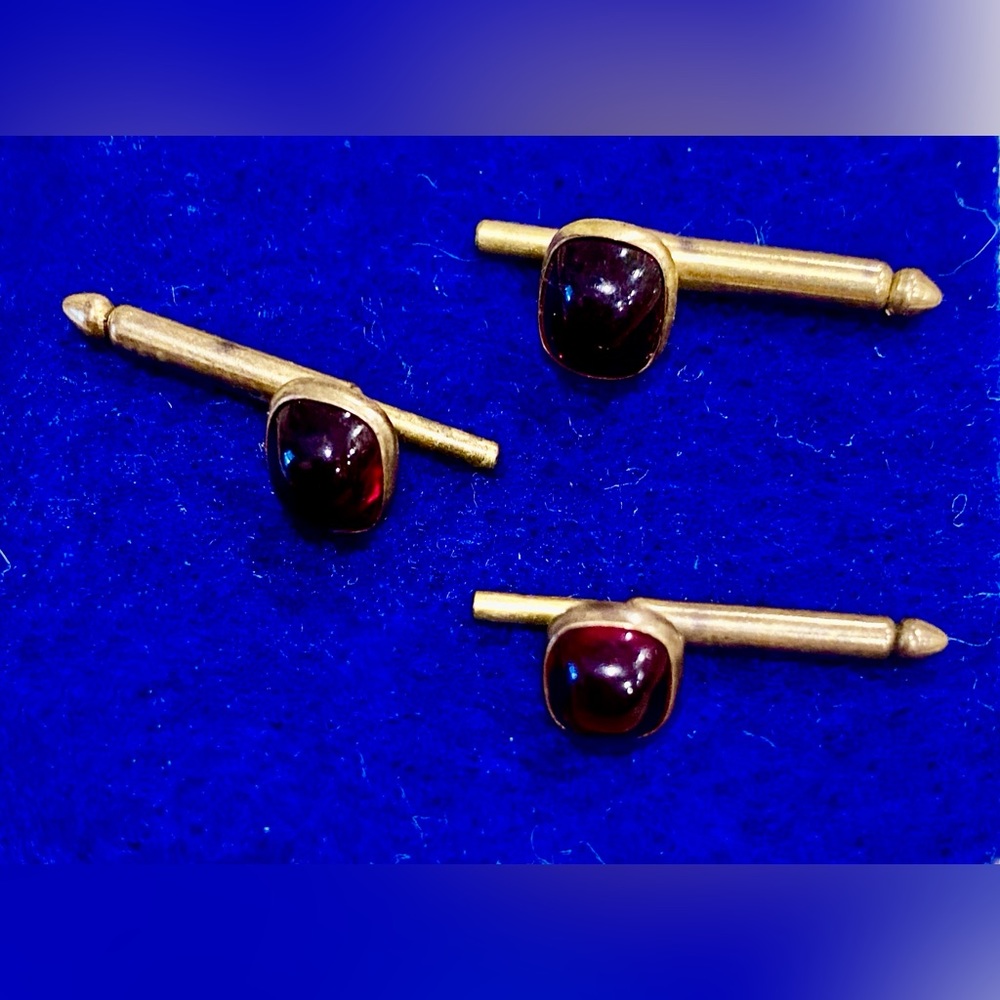 Vintage Crimson Red Scarlet & Gold Tuxedo Studs, Set of 3